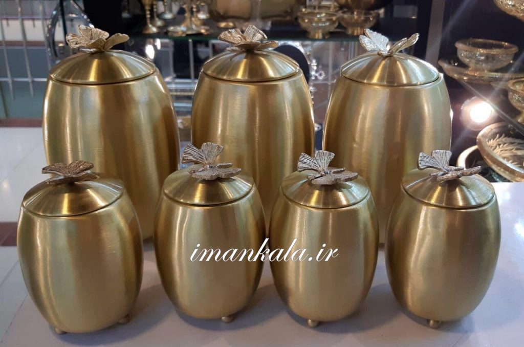 بانکه پاسماوری جای ادویه حبوبات برنجی ۷ پارچه خمره درب پروانه