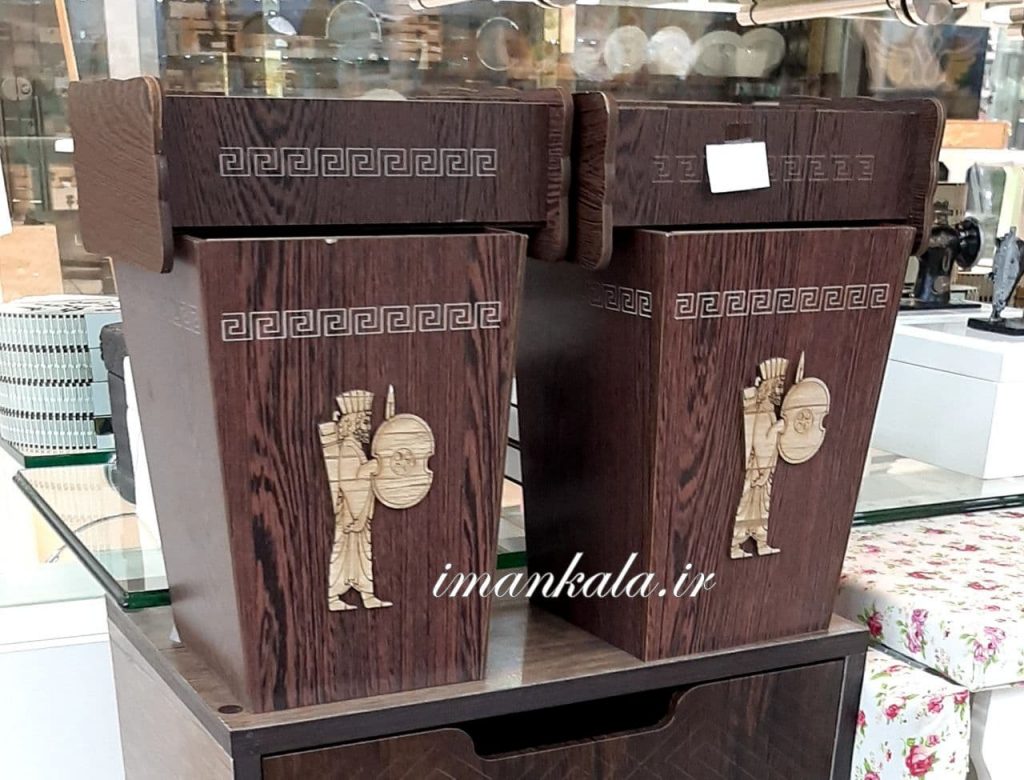 fasih سطل و جای دستمال چوبی