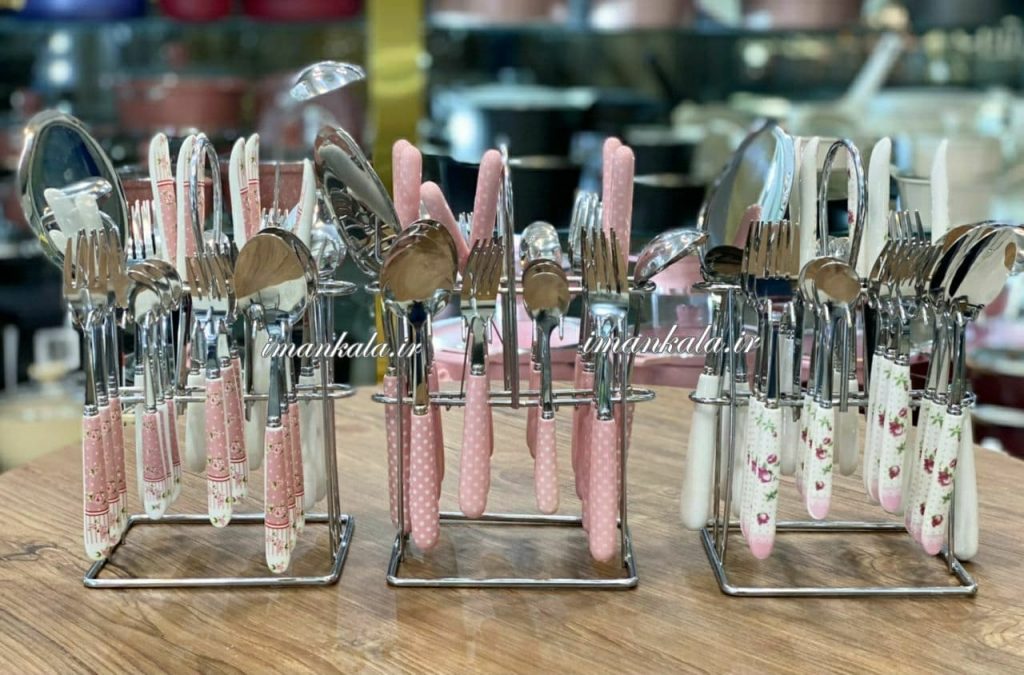 Steel Bone مجموعه سرویس قاشق چنگال کفگیر ملاقه استند پایه استیل ۳۳ پارچه