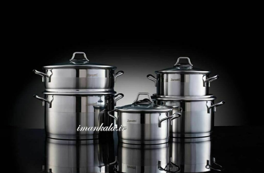 Turkey Original Zarotti مجموعه سرویس قابلمه استیل درب پیرکس ۱۰ پارچه زاروتی ترکیه اصل