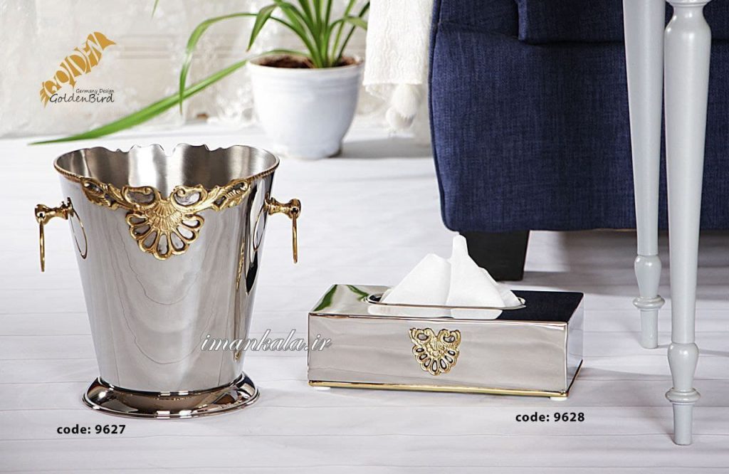 golden bird 9627 9628 سطل و جای دستمال برنجی