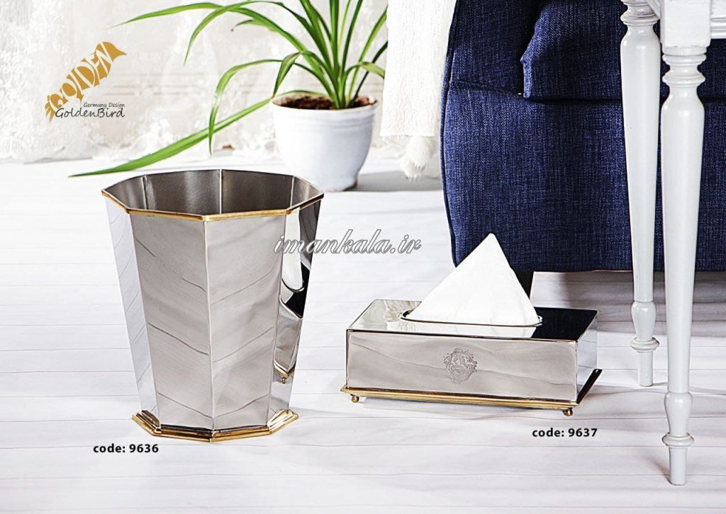 golden bird 9636 9637 سطل و جای دستمال برنجی