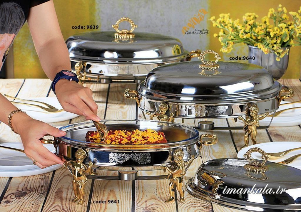 golden bird 9639 9640 9641 ظرف پذیرایی سوفله وارمر دار برنجی