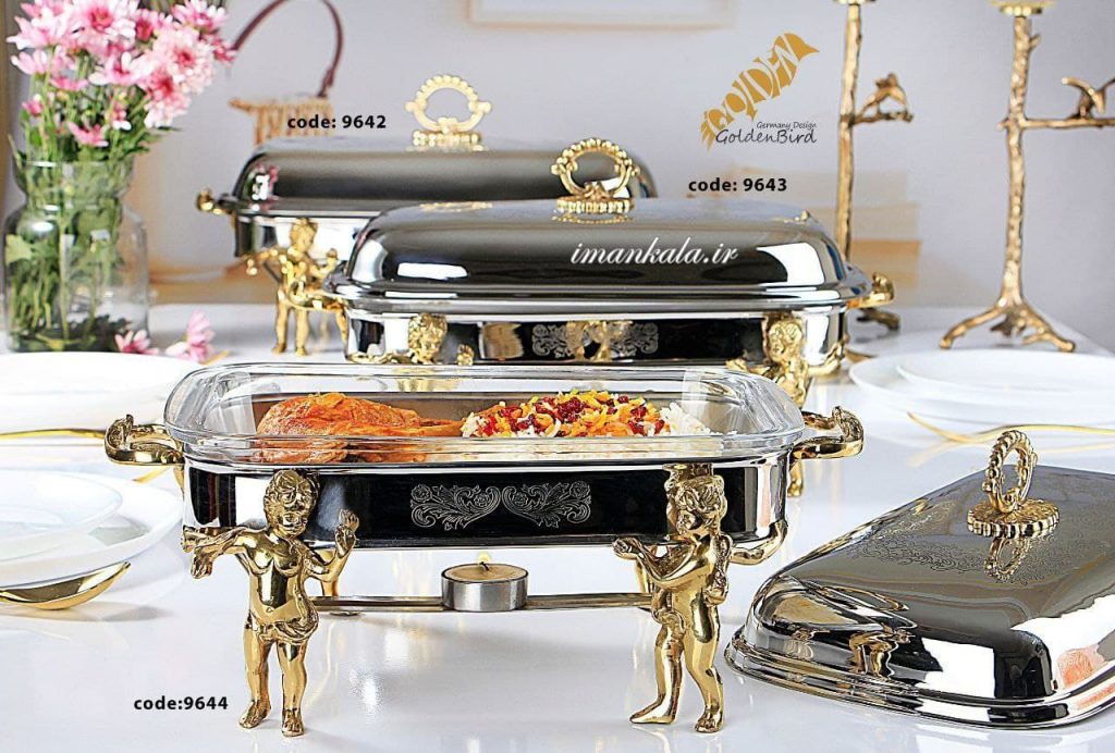 golden bird 9642 9643 9644 ظرف پذیرایی سوفله وارمر دار فرشته برنجی