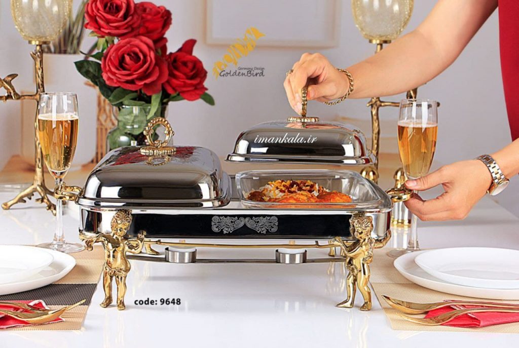 golden bird 9648 ظرف پذیرایی سوفله وارمر دار ۲ تایی فرشته برنجی