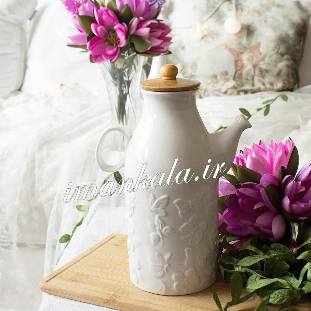 بطری سرامیکی طرح برجسته گل پروانه سفید