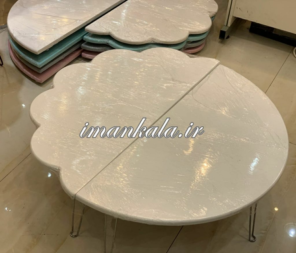 میز پذیرایی چوبی پایه کوتاه تاشو فلزی ارتفاع ۳۰ قطر ۸۰